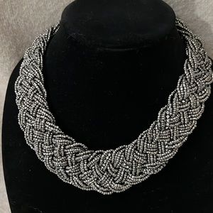 EUC Silver Beaded Braided Necklace